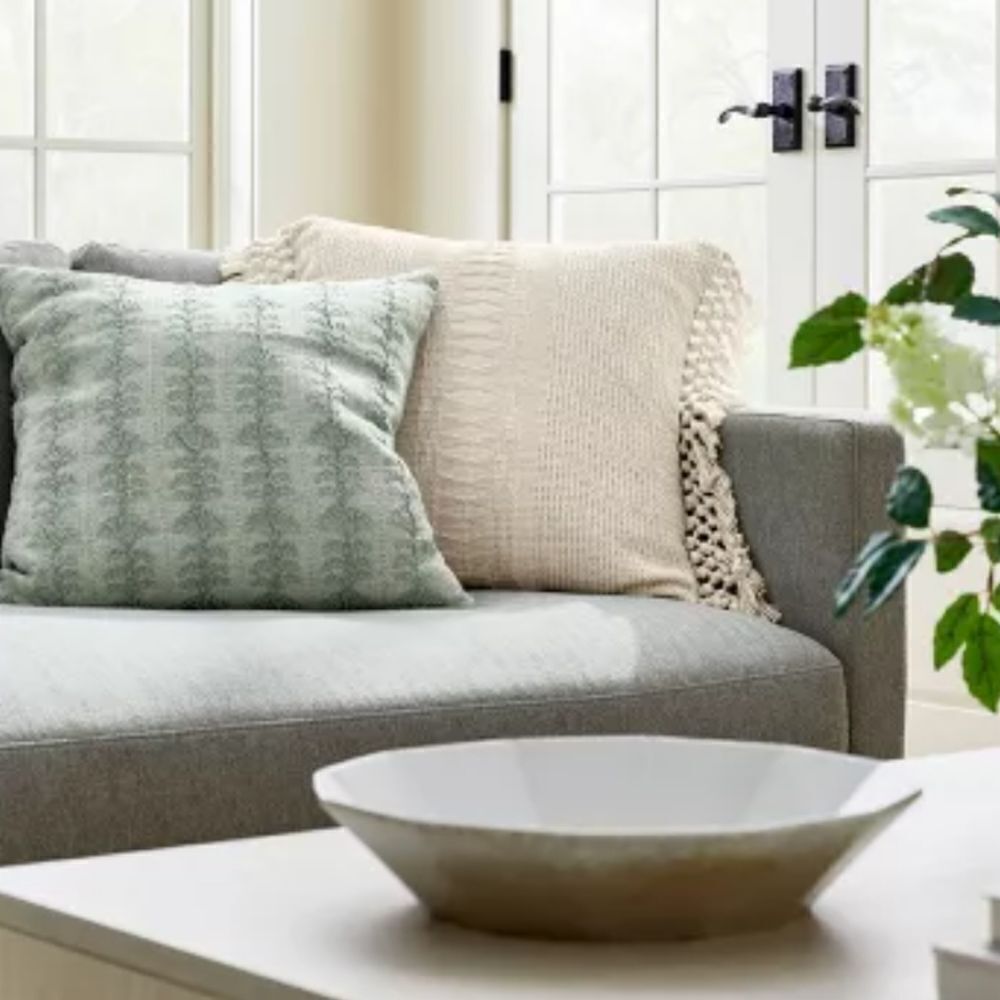 Woven Block Print Square Throw Pillow Light Green - Threshold™ designed with Stu - Picture 4 of 7